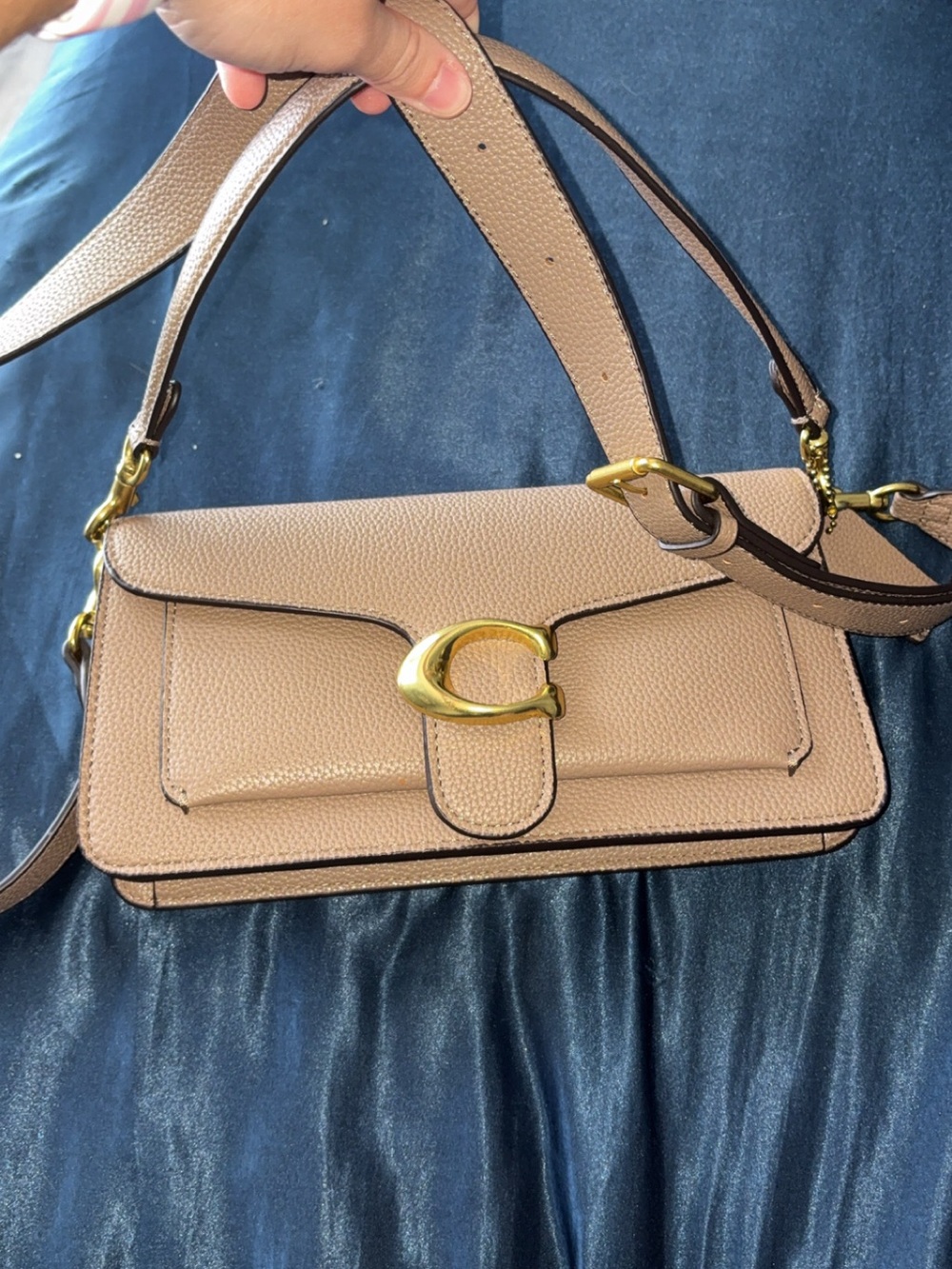 Coach Pebbled Leather Shoulder Bag in Dark Stone with Gold Hardware